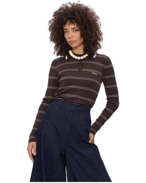 co'couture Tops ,Bruin ,Luecc Stripe Polo Knit - Blauw