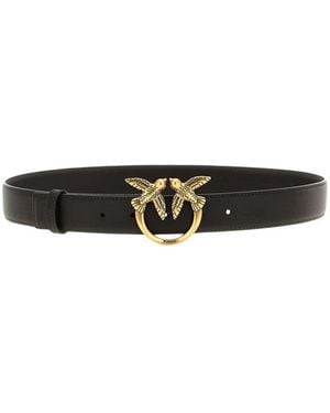 Pinko Accessoires ,Zwart ,Leer Leren Riem Met Gesp