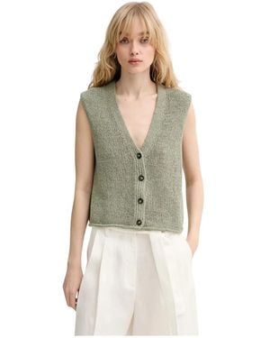 Marc O' Polo Truien & Vesten ,Groen ,Katoen V-Hals Vest Met Knopen