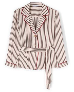 mötivi Overhemden ,Leer Gestreepte Blouse Van Viscose Twill - Naturel