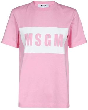 MSGM Logo Print Baumwoll T-Shirt - Pink