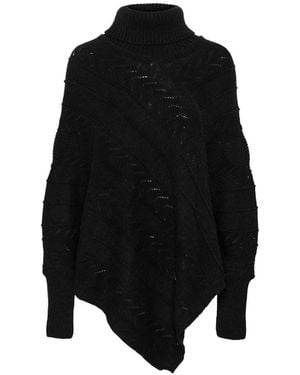 Cream Schwarzer Rollkragen Poncho Pullover