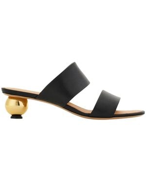 Ferragamo Schoenen ,Zwart ,Leer Mules Met Sculpturale Hak