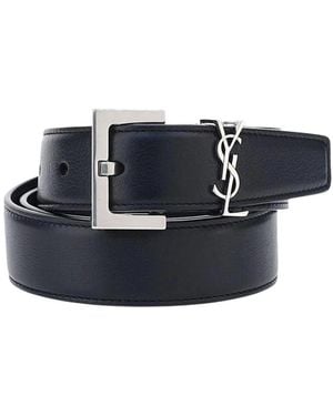 Saint Laurent Leren Riem Met Metalen Gesp En Handtekening Hardware - Zwart