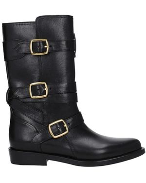 Celine Schwarze Leder Flache Stiefel Vintage-Stil