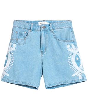 Desigual Denim Bermuda Shorts Mit Stickerei - Blau