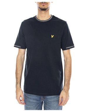 Lyle & Scott Tops ,Blauw ,Katoen Birdseye Half Tipped T-Shirt