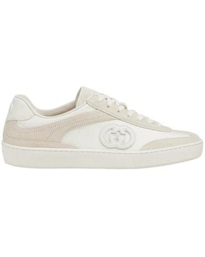 Gucci Weiße Sneaker Mit Schnürung Und Mandelförmiger Zehenpartie