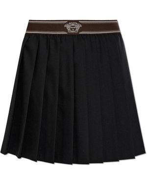 Versace Rokken ,Zwart ,Wol Geplooide Wol-Mohair Minirok