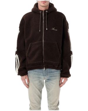 Amiri Hoodies & Sweatvesten ,Bruin ,Polyester Bones Fleece Zip Hoodie - Zwart