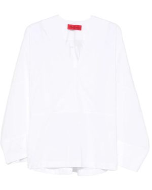 Thelatest V-Hals Shirt Met Lange Mouwen - Wit