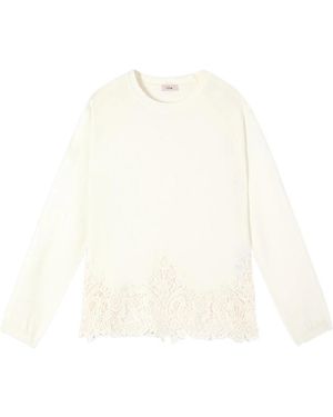 Oltre Truien & Vesten ,Wit ,Polyester Viscose Sweater Met Kanten Details