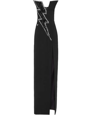 Philipp Plein Kleedjes ,Zwart ,Polyester Long Dress Thunder