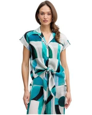 Joseph Ribkoff Overhemden ,Veelkleurig ,Polyester Casual Abstract Short-Sleeve Shirt - Blauw