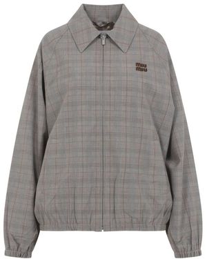 Miu Miu Jassen ,Grijs ,Checked Blouson