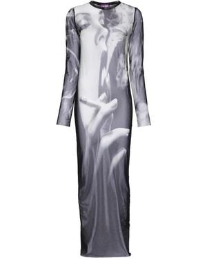 Jean Paul Gaultier Kleedjes ,Zwart ,Smoking Print Lange Jurk - Blauw