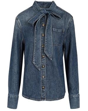 Self-Portrait Lyocell Strikken Blouse - Blauw