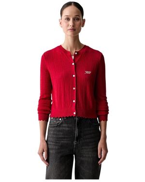 Tommy Hilfiger Truien & Vesten ,Rood ,Polyester Slim Pointelle Flag Cardigan