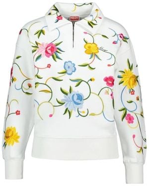 KENZO Wildflower Geborduurd Half Rits Sweatshirt - Wit