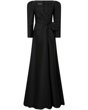 Alberta Ferretti Kleedjes ,Zwart ,Polyester Lange Jurk Met V-Hals