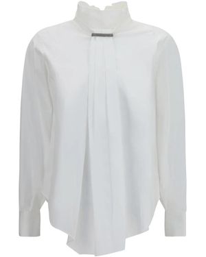 Brunello Cucinelli Overhemden ,Wit ,Katoen Blouse Met Monili Decoratie