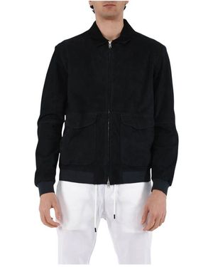 DFOUR® Slim fit leder bomberjacke - Schwarz