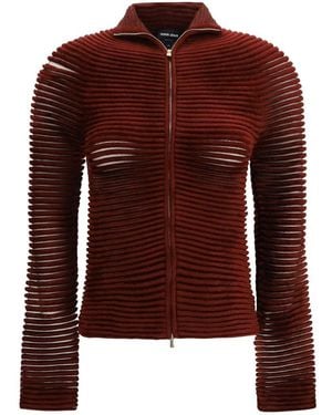 Giorgio Armani Truien & Vesten ,Rood ,Openwork Viscose-Blend Cardigan - Bruin