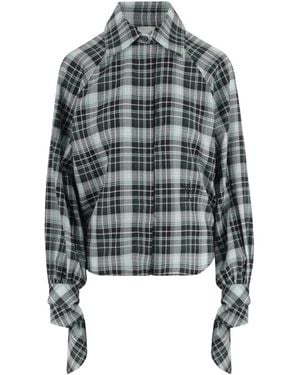 Patou Baumwollbluse Mit Karomuster Und Bindes Ärmeln - Grau