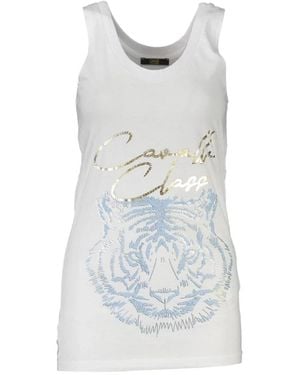 Roberto Cavalli Wit Katoenen Tank Top - Blauw