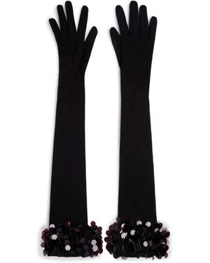 David Koma Accessoires ,Zwart ,Pailletten Zwarte Geborduurde Lange Jersey Handschoenen