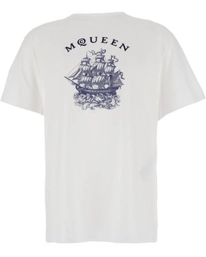 McQueen Logo Print Crewneck T-Shirt - Weiß