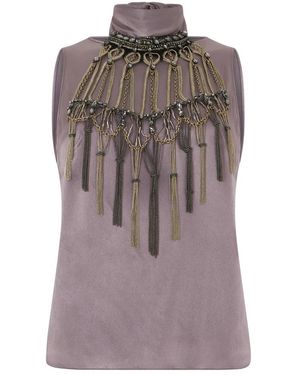 Alberta Ferretti Tops ,Paars ,Satijn Satijnen Top Met Metallic Franje - Bruin