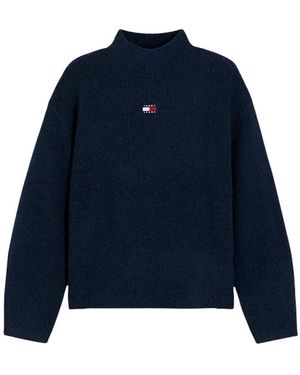 Tommy Hilfiger Badge Mock Neck Jumper Met Alpaca - Blauw