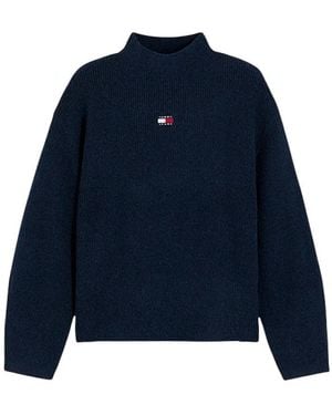 Tommy Hilfiger Badge Mock Neck Jumper Met Alpaca - Blauw