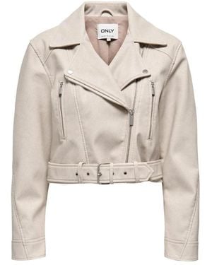 ONLY Jassen ,Leer Blazer Met Reverskraag, V-Hals, Lange Mouwen En Ritssluiting - Naturel