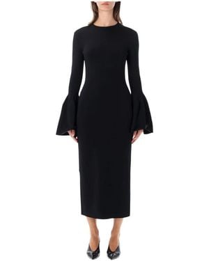Stella McCartney Kleedjes ,Zwart ,Leer Compact Knit Bell Sleeve Midi Jurk