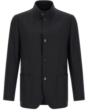 Lardini Jassen ,Zwart ,Leer Field Jacket