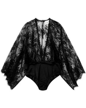 Munthe Elegantes Top Mit Spitzenärmeln - Schwarz