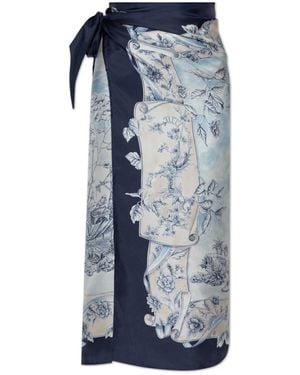 Ferragamo Badmode ,Blauw ,Zijden Pareo Met Bloemmotief