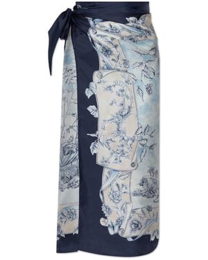 Ferragamo Badmode ,Blauw ,Zijden Pareo Met Bloemmotief