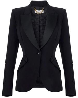 Elisabetta Franchi Schmale Passform Crepe Blazer Mit Tuxedo Details - Blau