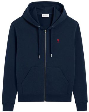 Ami Paris Hoodies & Sweatvesten ,Blauw ,Katoen Ami De Coeur Rits Hoodie