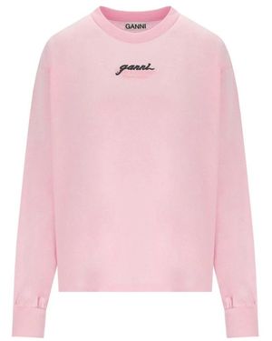 Ganni Tops ,Roze ,Katoen Lange Mouwen Katoenen T-Shirt