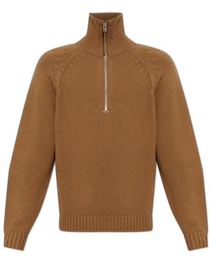 Tom Ford Wol-Kasjmier Trui Met Halve Rits - Bruin