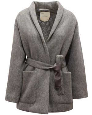 EMMA & GAIA Mohair Blend Gewatteerde Jas - Grijs