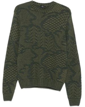 Etro Truien & Vesten ,Groen ,Katoen Jacquard Gebreide Trui Met Ronde Hals