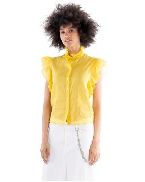 5 PROGRESS Ärmelloses Baumwollshirt Mit Rüschen - Gelb