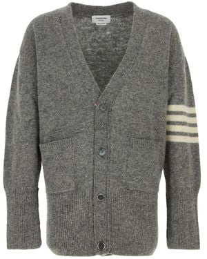 Thom Browne Truien & Vesten ,Grijs ,Wol Jersey Steek Oversized V-Hals Cardigan