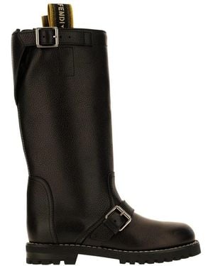 Fendi Schoenen ,Zwart ,Leer Commando Boot