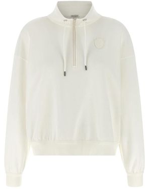 Brunello Cucinelli Hoodies & Sweatvesten ,Wit ,Katoen Piqué Katoenen Sweatshirt